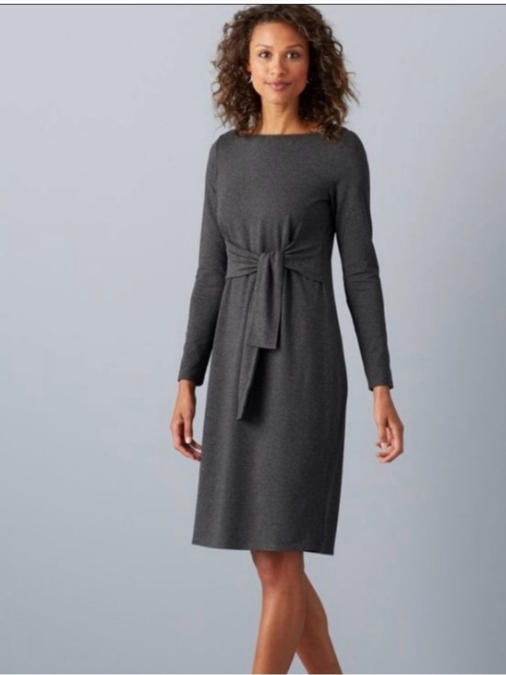 N Jill Tie-Waist Long Sleeve Midi Dress in Charcoal MP